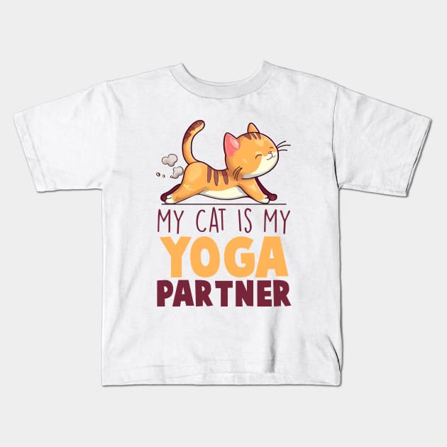 My Cat Is My Yoga Partner Kids T-Shirt by Nessanya